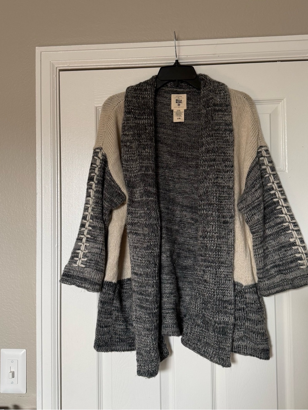 Billabong Open-Front Knit Cardigan Sweater - Gray/Cream